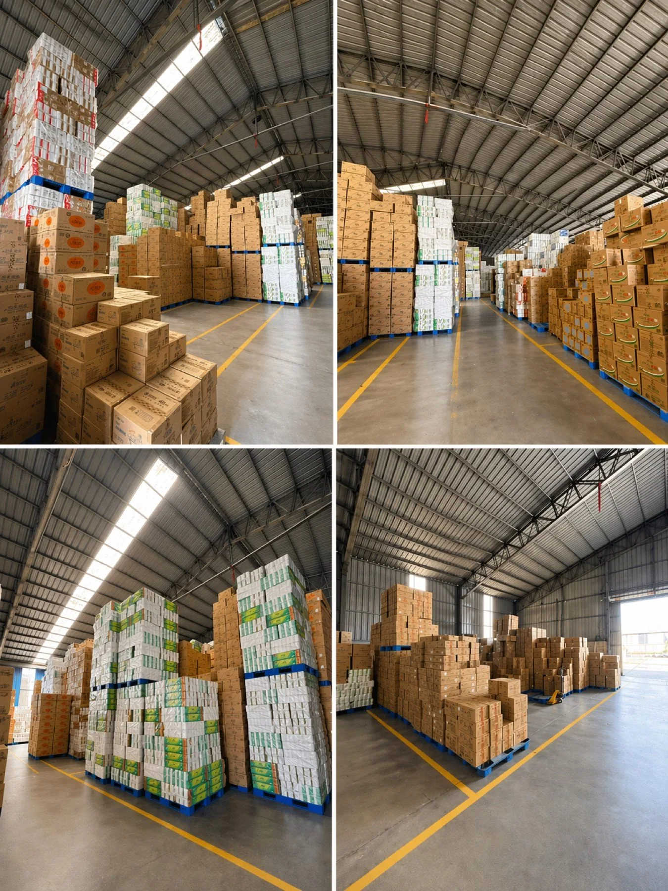 爱多利华仓库内整齐码放的纸品和个护商品